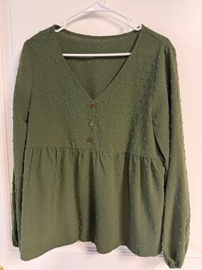 SHEIN Olive Green V-Neck Button Blouse